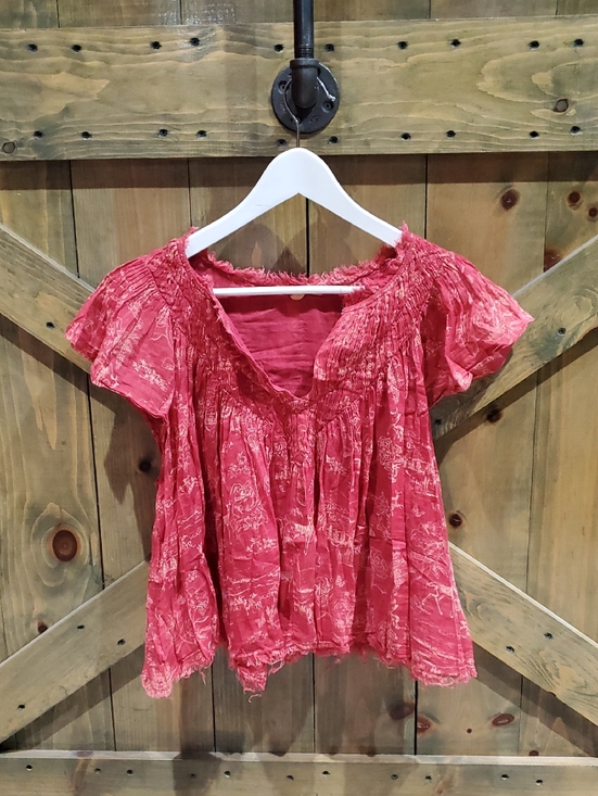 Fp One Tops - FP Women's Red Short-Sleeve Peasant Blouse Boho Gypsy Festival